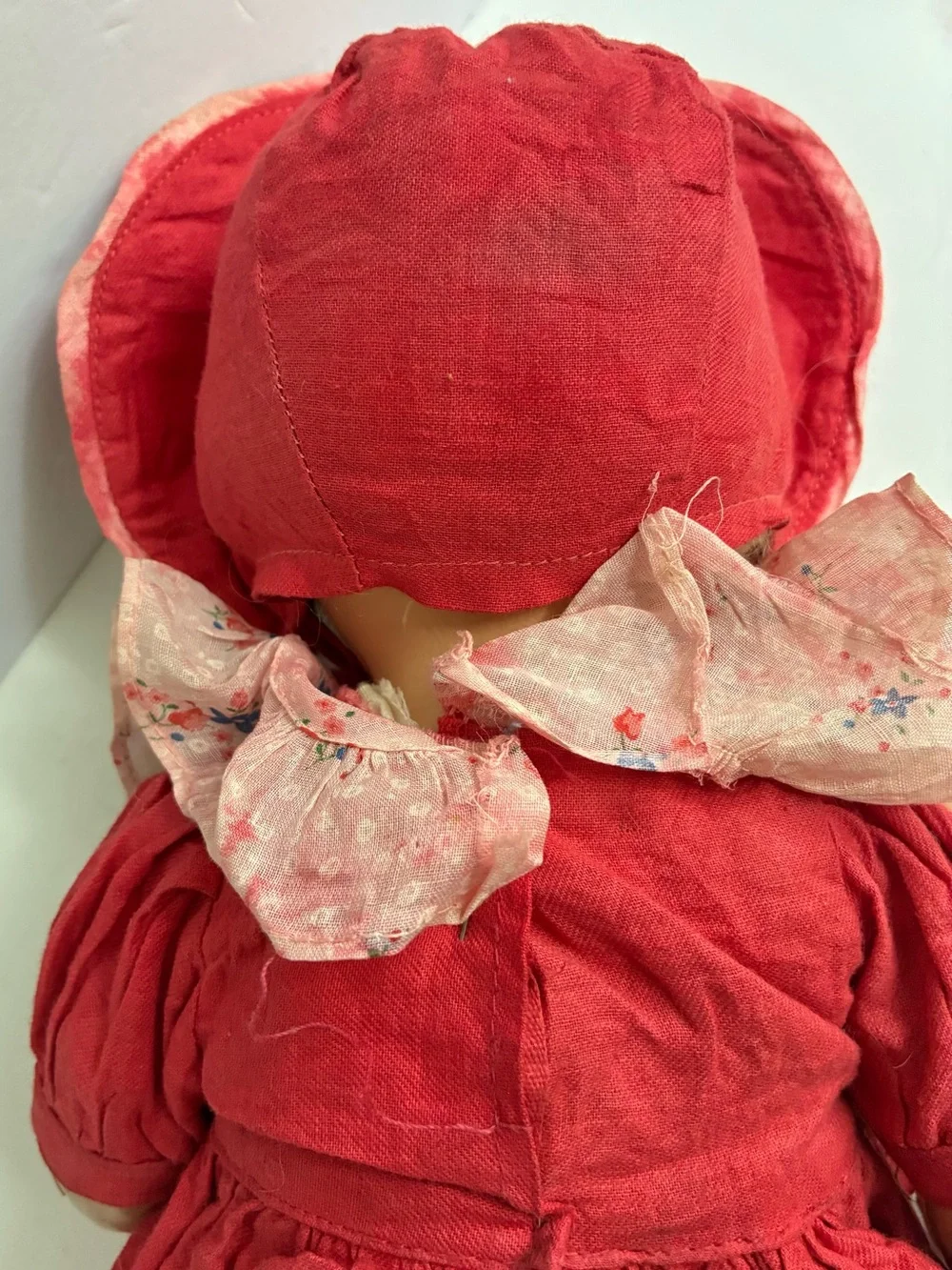Vintage 40s 50s Composition Doll Red Dress Hat 18” Hard Plastic Rare